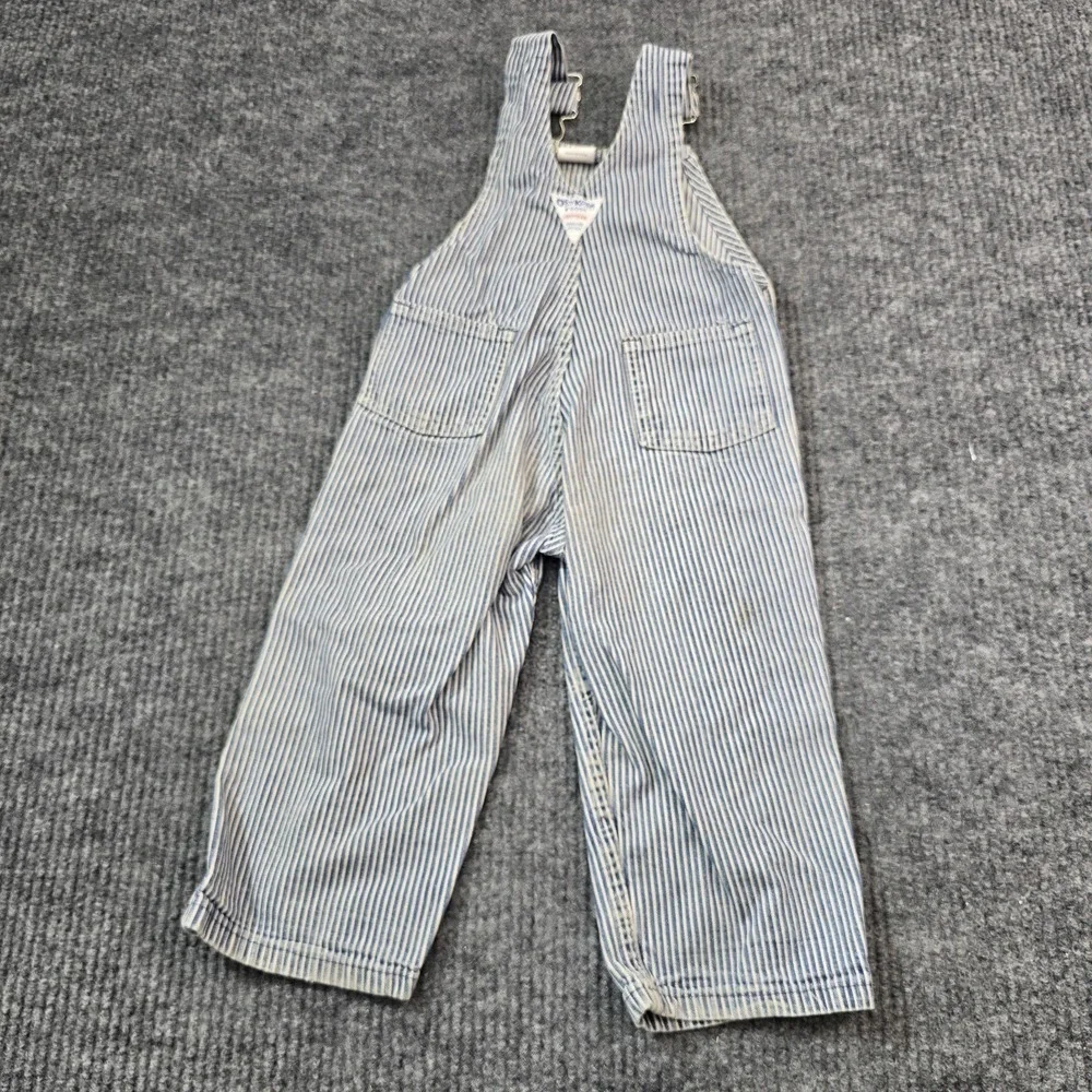 VTG Oshkosh Kids Blue and White Stripped Overalls Made in‎ USA Size 3T Railroad
